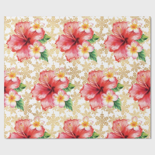Hawaii Hibiskus Blomma Jul tema Presentpapper (Platt)
