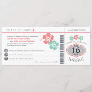 Hawaii Hibiskus Ombordstigningskort Bröllop Inbjudningar