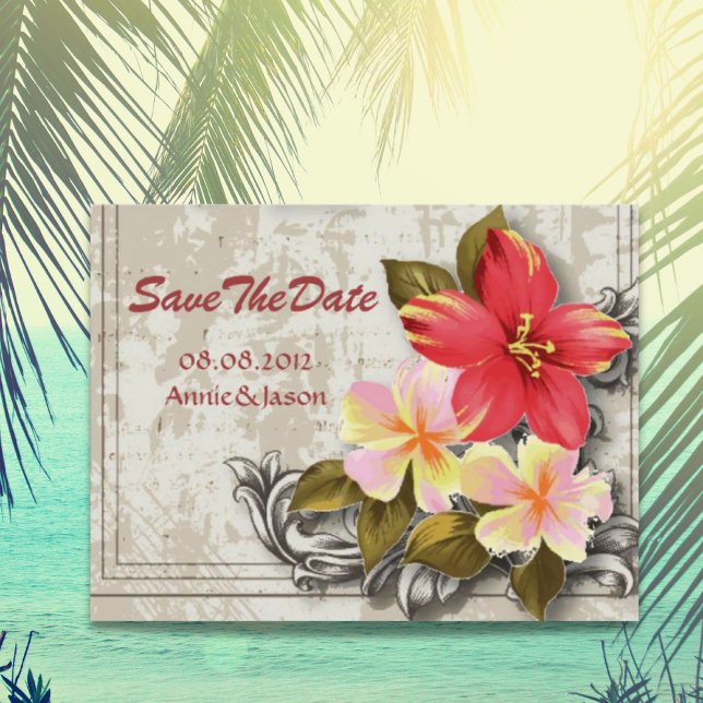 hawaii hibiskus tropisk bröllopsinbjudan spara dat meddelande vykort (hawaii hibiscus tropical wedding save the date announcement postcard)