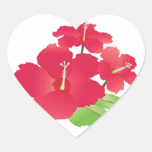 Hawaii hibiskusblommor hjärtformat klistermärke