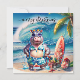 Hawaii Hippo celebrating Christmas at the beach  Julkort