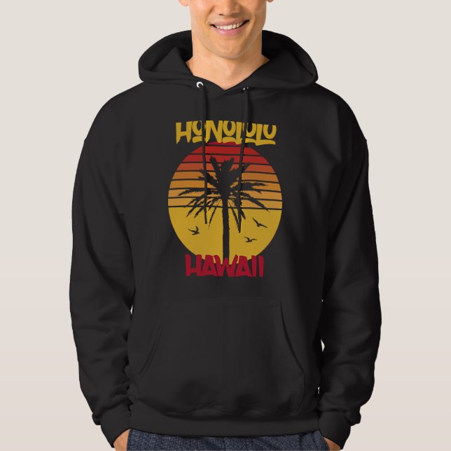 Hawaii Honolulu Handflatan träd Ocean Surfing Hoodie (Framsida)