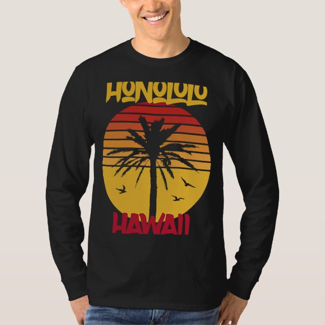 Hawaii Honolulu Handflatan träd Ocean Surfing T Shirt (Framsida)