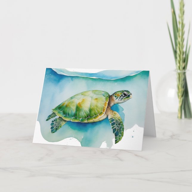 Hawaii Honu Sea Turtle Ocean Watercolor Tack Kort (Framsida)