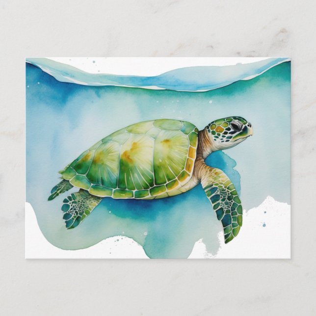 Hawaii Honu Sea Turtle Ocean Watercolor Vykort (Framsida)