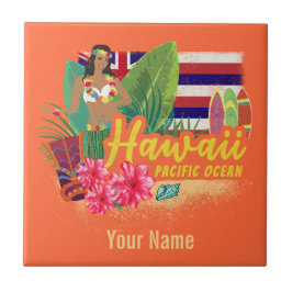 Hawaii Hula Dancer Retro Pacific Vintage Souvenir Kakelplatta