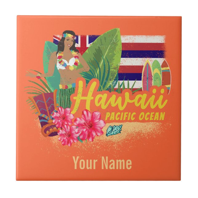 Hawaii Hula Dancer Retro Pacific Vintage Souvenir Kakelplatta (Framsidan)