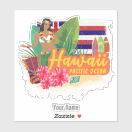 Hawaii Hula Dancer Retro Pacific Vintage Souvenir Klistermärken