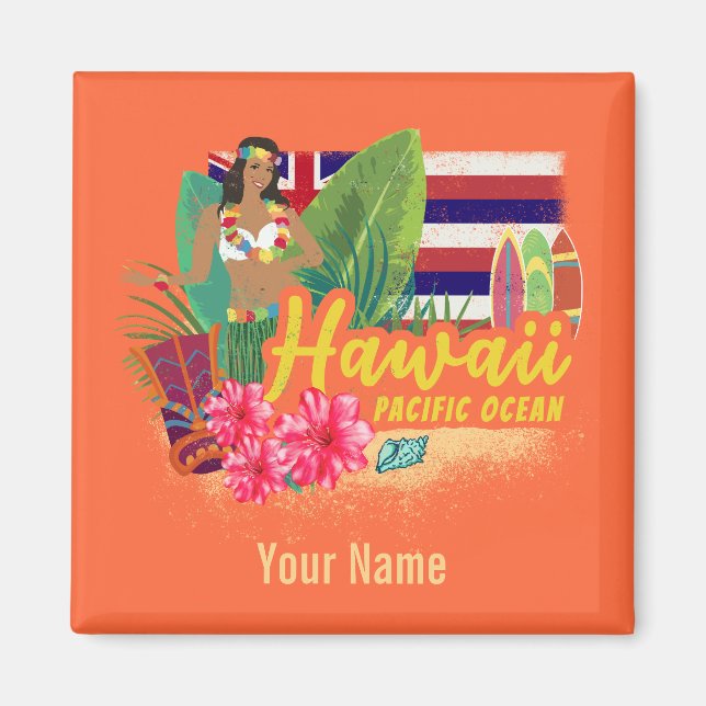 Hawaii Hula Dancer Retro Pacific Vintage Souvenir Magnet (Framsidan)