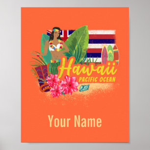 Hawaii Hula Dancer Retro Pacific Vintage Souvenir Poster