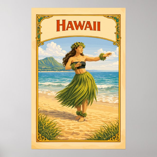 Hawaii Hula-dansare Vintage Poster (Framsidan)