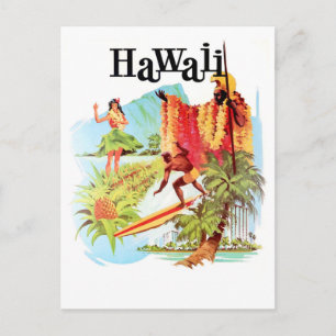 Hawaii, Hula-flicka och infödda välkomnar dig att Vykort