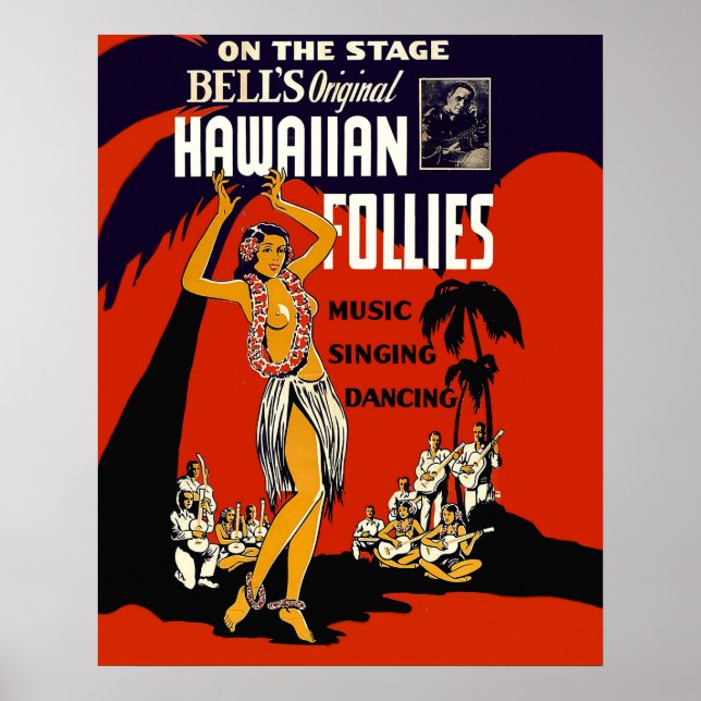 Hawaii hula-flicka, traditionell dans, musik, fest poster (Framsidan)