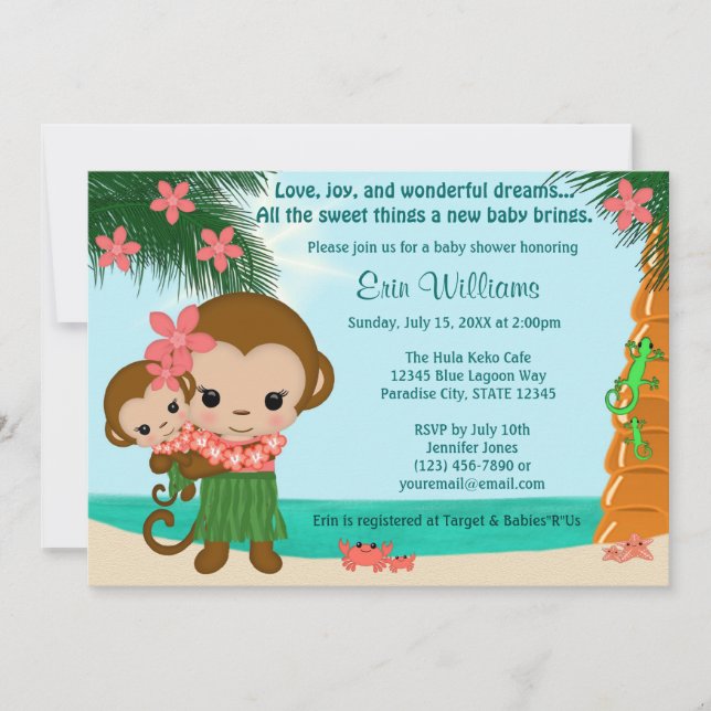 Hawaii Hula Monkey Baby Shower-inbjudan Inbjudningar (Framsida)