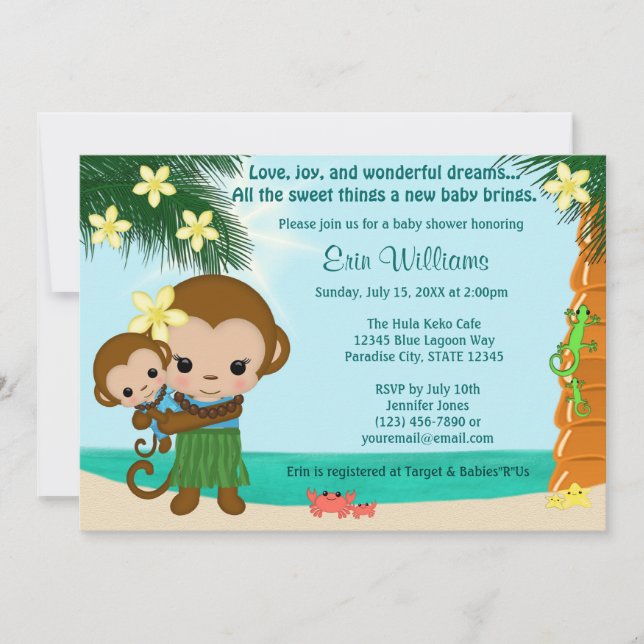 Hawaii Hula Monkey Baby Shower-inbjudan Inbjudningar (Framsida)
