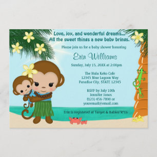 Hawaii Hula Monkey Baby Shower-inbjudan Inbjudningar