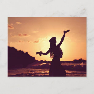 Hawaii, hula silhouette på solnedgång, foto vykort