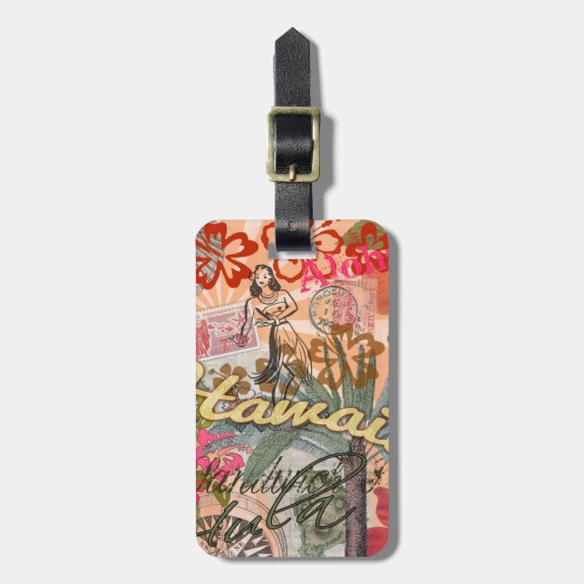 Hawaii Hula Travel Flower Vintage Bagagebricka (Vertikal Framsida)