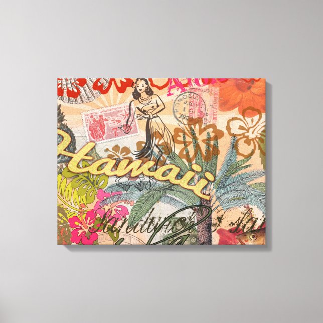 Hawaii Hula Travel Flower Vintage Canvastryck (Framsida)