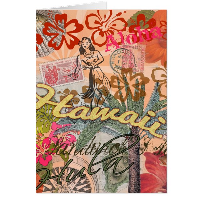 Hawaii Hula Travel Flower Vintage Hälsningskort (Framsidan)