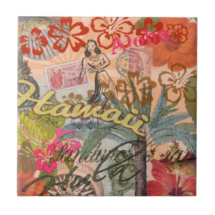Hawaii Hula Travel Flower Vintage Kakelplatta