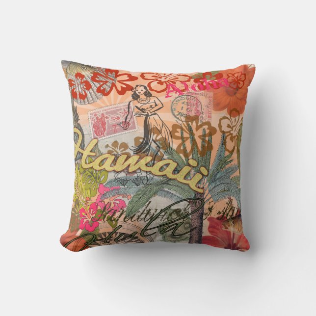 Hawaii Hula Travel Flower Vintage Kudde (Framsida)