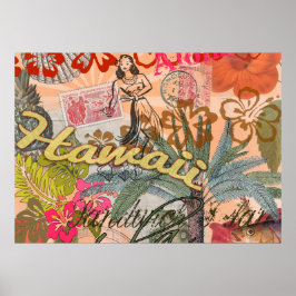 Hawaii Hula Travel Flower Vintage Poster