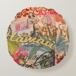 Hawaii Hula Travel Flower Vintage Rund Kudde