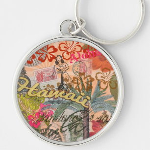Hawaii Hula Travel Flower Vintage Rund Silverfärgad Nyckelring
