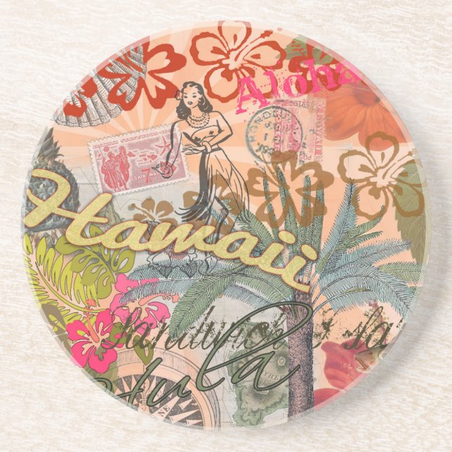 Hawaii Hula Travel Flower Vintage Underlägg Sandsten (Framsidan)