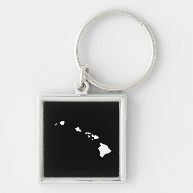 Hawaii i vitt och svart fyrkantig silverfärgad nyckelring (Framsidan)