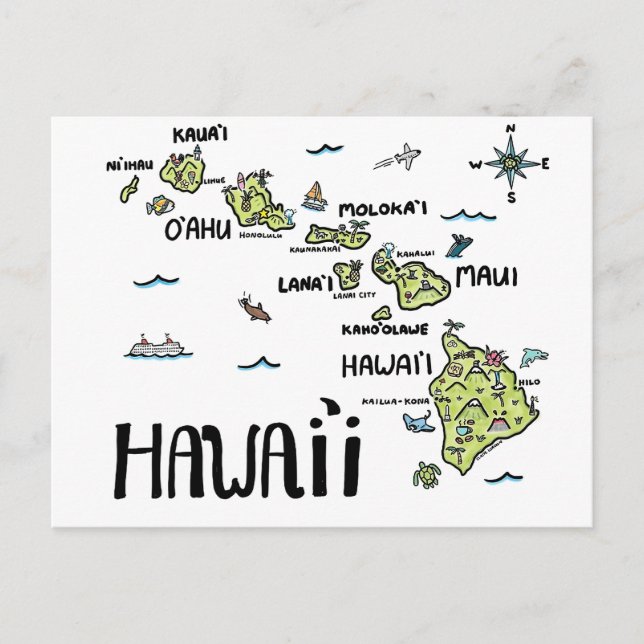 Hawaii Illustrated Karta Vykort (Framsida)
