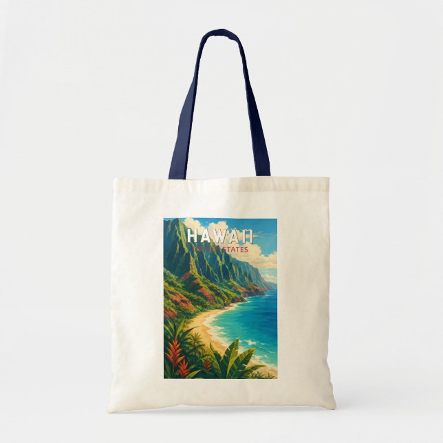 Hawaii Illustration Resa Konst Vintage Tygkasse (Framsidan)