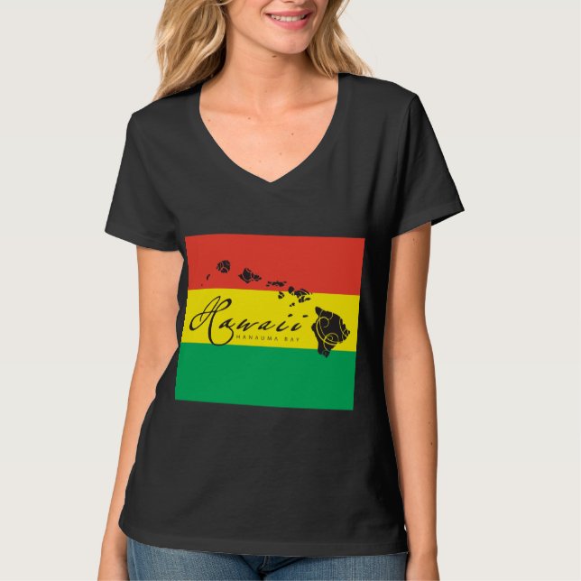 Hawaii Island Reggae Flagga T Shirt (Framsida)