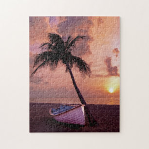 Hawaii Island Travel Beach Sunset Handflatan Träd Pussel
