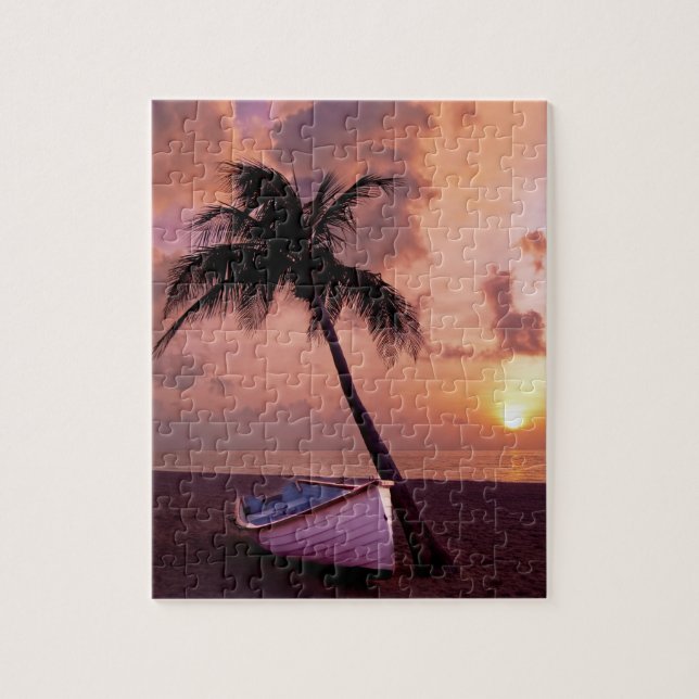 Hawaii Island Travel Beach Sunset Handflatan Träd  Pussel (Vertikal)