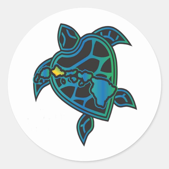 Hawaii Islands Turtle Runt Klistermärke (Framsida)