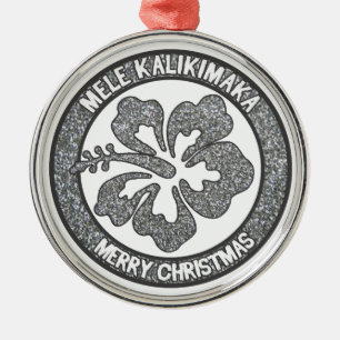 Hawaii jul silver glitter hibiscus ornament