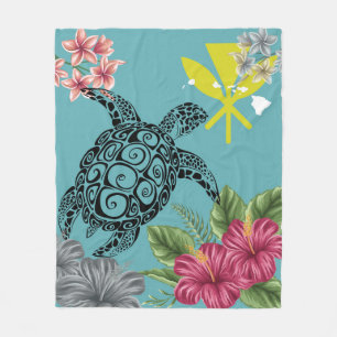 Hawaii Kanaka Turtle Hibiscus Plumeria Tropical Fleecefilt