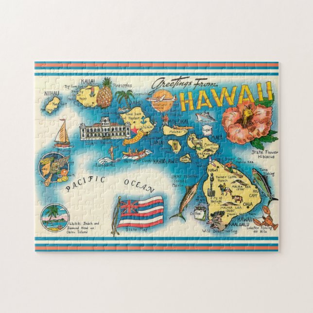 Hawaii Karta 11x14 Puzzle Pussel (Horisontell)