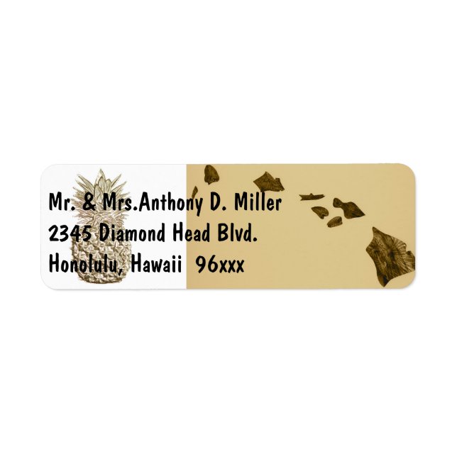 Hawaii Karta och ananas Returadress Etikett (Framsidan)
