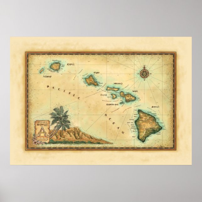 Hawaii Karta, storlek 2 Poster (Framsidan)
