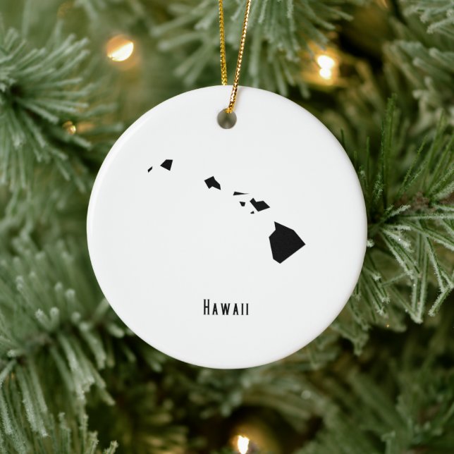 Hawaii Karta - Svartvit Modern Hawaii Karta Julgransprydnad Keramik (Träd)