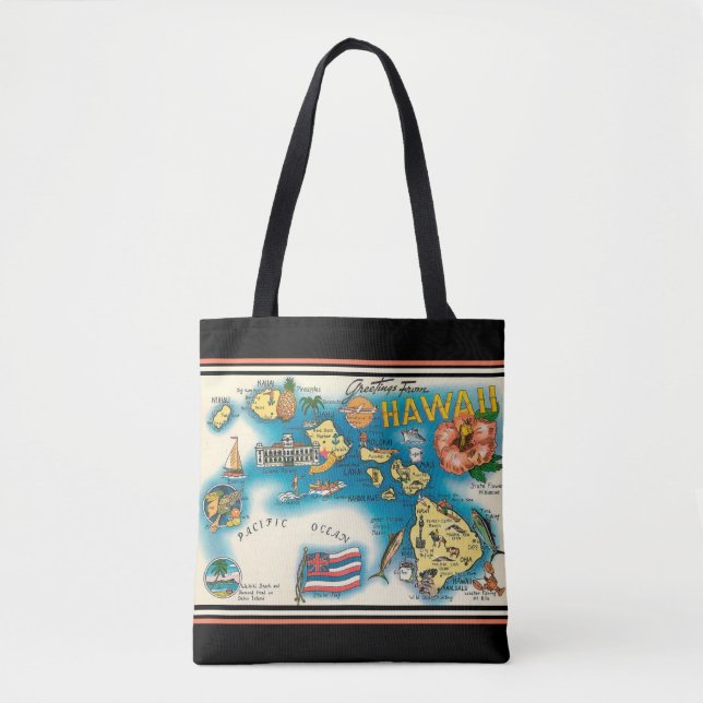 Hawaii Karta Swanky Black Karta Shoulder Tote Tygkasse (Framsida)