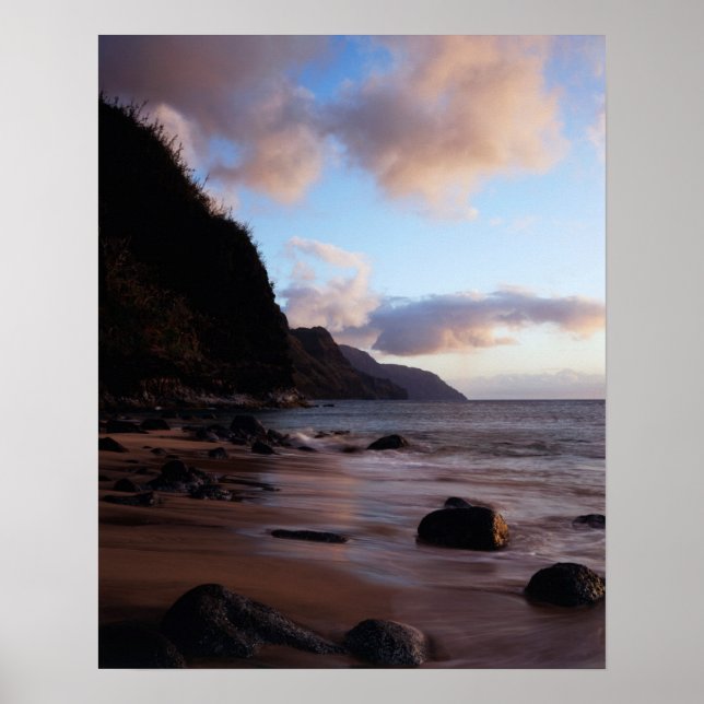 Hawaii, Kauai, A view Na Pali Kusten från Ke'e Poster (Framsidan)