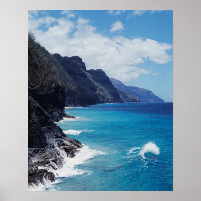 Hawaii, Kauai, Vågor från Stilla havet Poster (Framsidan)