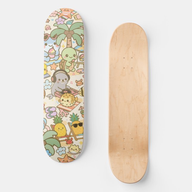 Hawaii Kawaii strandrave Mini Skateboard Bräda 18,5 Cm (Framsida)