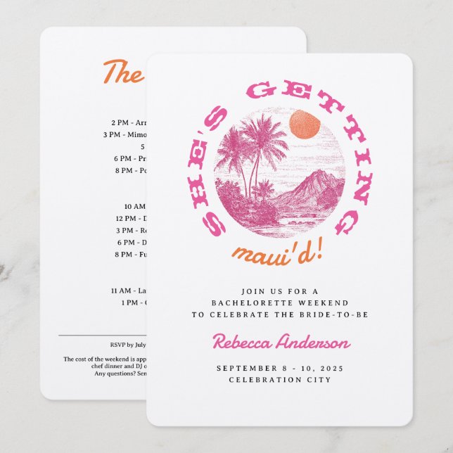 Hawaii Komma Maui'd Island Bröllop Bachelorette Inbjudningar (Fram/baksida)