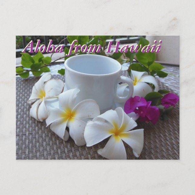 Hawaii Kona-kaffe och plumerias Vykort (Framsida)