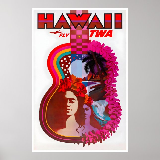 Hawaii Konst Retro TWA Resa Affisch Vintage Tryck (Framsidan)